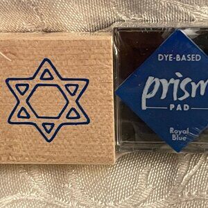 1996 Jewish Star Stamp with Wood Top and Royal Blue Ink Pad Set.  New